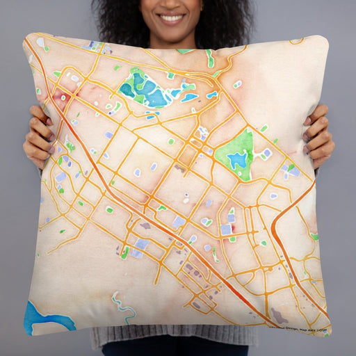 Person holding 22x22 Custom Fremont California Map Throw Pillow in Watercolor
