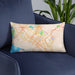 Custom Fremont California Map Throw Pillow in Watercolor on Blue Colored Chair