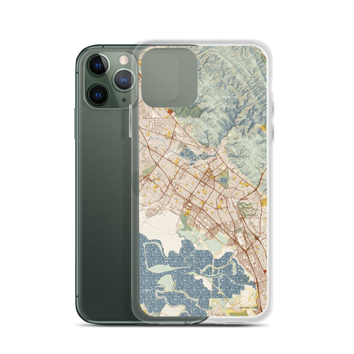 Custom Fremont California Map Phone Case in Woodblock on Table with Laptop and Plant