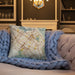 Custom Fremont California Map Throw Pillow in Woodblock on Cream Colored Couch