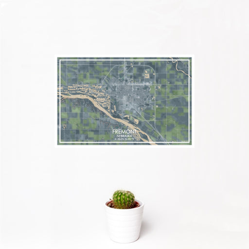 12x18 Fremont Nebraska Map Print Landscape Orientation in Afternoon Style With Small Cactus Plant in White Planter