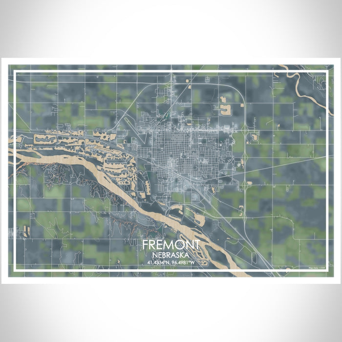 Fremont Nebraska Map Print Landscape Orientation in Afternoon Style With Shaded Background