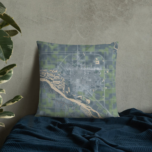 Custom Fremont Nebraska Map Throw Pillow in Afternoon on Bedding Against Wall