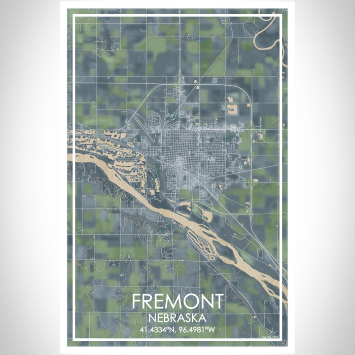 Fremont Nebraska Map Print Portrait Orientation in Afternoon Style With Shaded Background