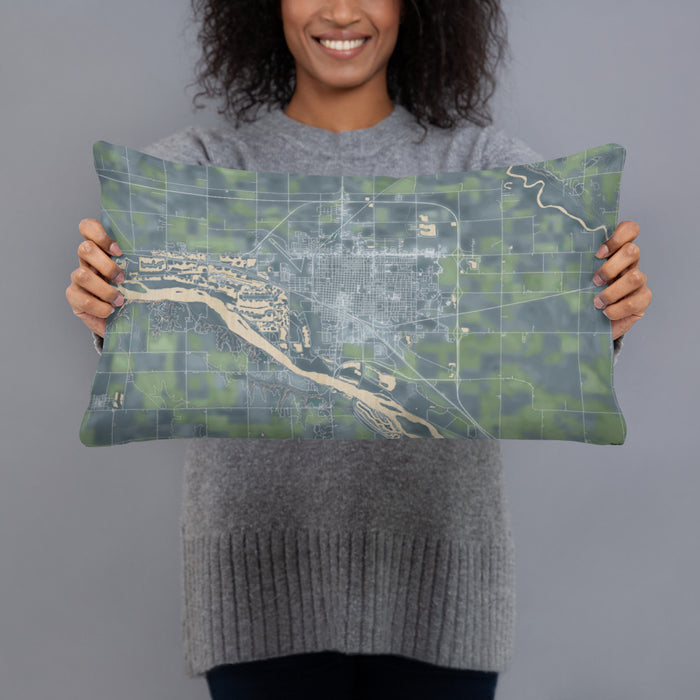 Person holding 20x12 Custom Fremont Nebraska Map Throw Pillow in Afternoon