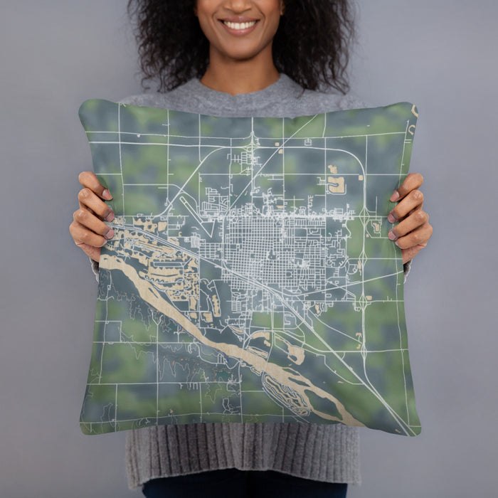 Person holding 18x18 Custom Fremont Nebraska Map Throw Pillow in Afternoon