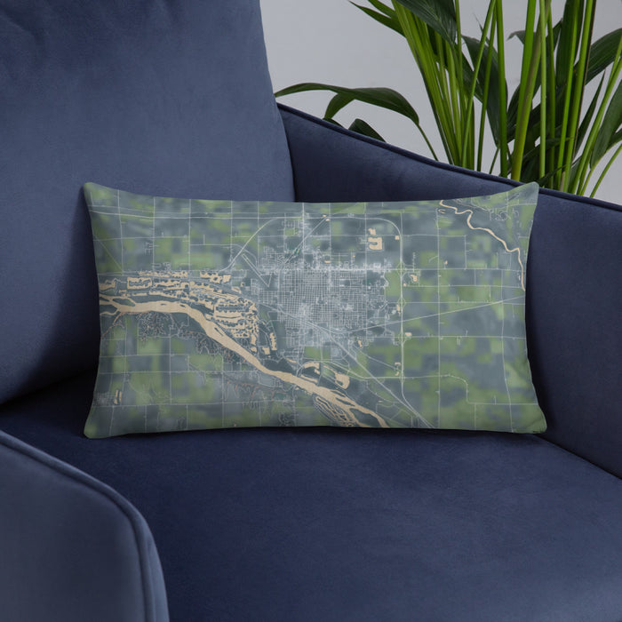 Custom Fremont Nebraska Map Throw Pillow in Afternoon on Blue Colored Chair