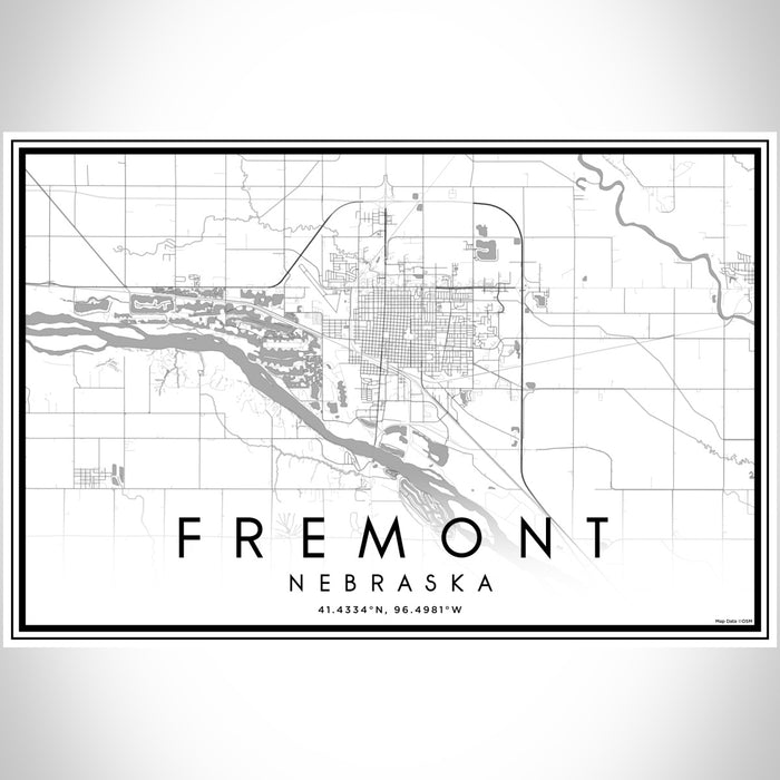 Fremont Nebraska Map Print Landscape Orientation in Classic Style With Shaded Background