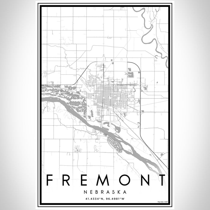 Fremont Nebraska Map Print Portrait Orientation in Classic Style With Shaded Background