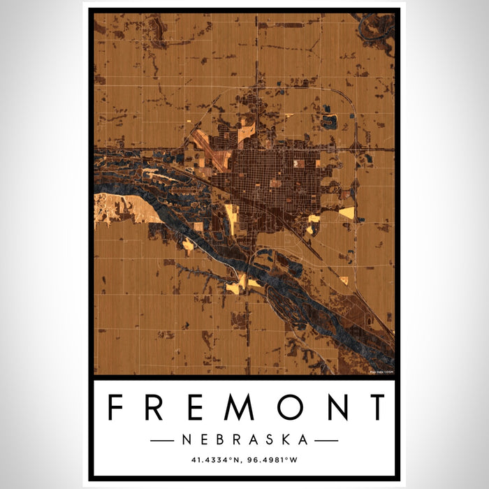 Fremont Nebraska Map Print Portrait Orientation in Ember Style With Shaded Background