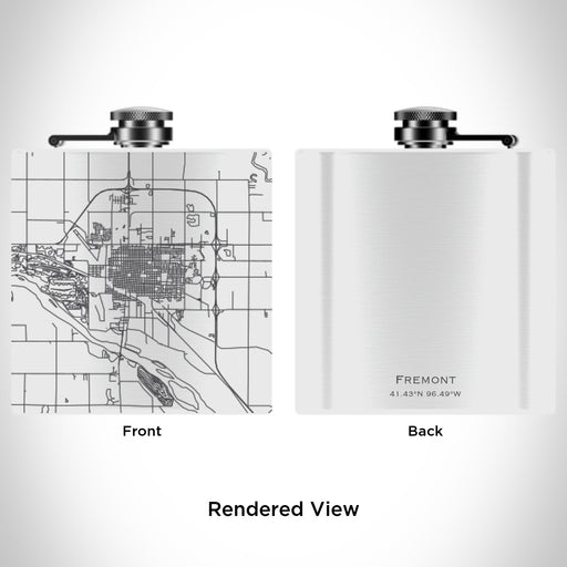 Rendered View of Fremont Nebraska Map Engraving on 6oz Stainless Steel Flask in White