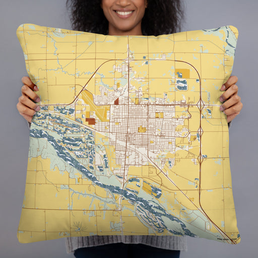 Person holding 22x22 Custom Fremont Nebraska Map Throw Pillow in Woodblock