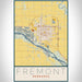 Fremont Nebraska Map Print Portrait Orientation in Woodblock Style With Shaded Background