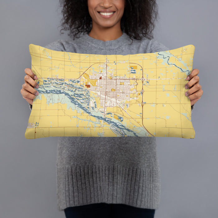 Person holding 20x12 Custom Fremont Nebraska Map Throw Pillow in Woodblock