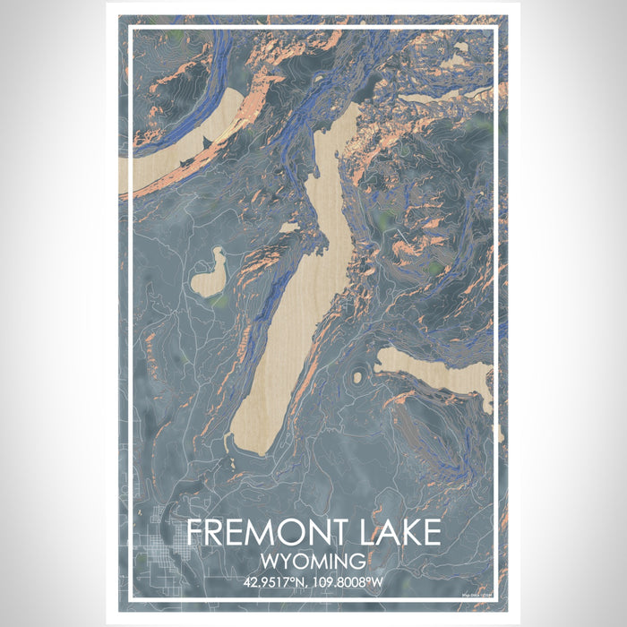 Fremont Lake Wyoming Map Print Portrait Orientation in Afternoon Style With Shaded Background