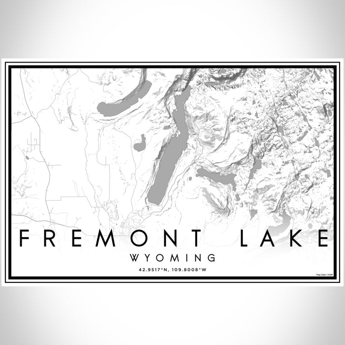 Fremont Lake Wyoming Map Print Landscape Orientation in Classic Style With Shaded Background