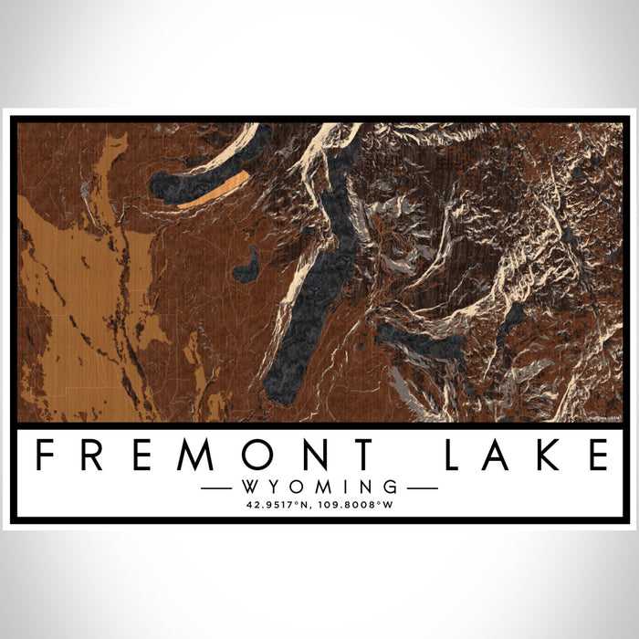 Fremont Lake Wyoming Map Print Landscape Orientation in Ember Style With Shaded Background