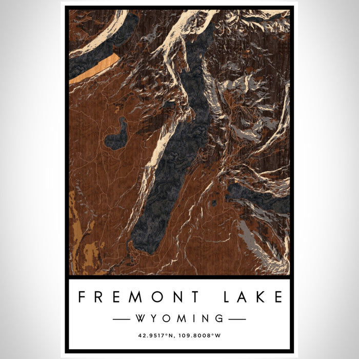 Fremont Lake Wyoming Map Print Portrait Orientation in Ember Style With Shaded Background
