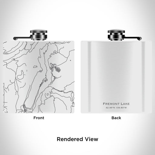 Rendered View of Fremont Lake Wyoming Map Engraving on 6oz Stainless Steel Flask in White