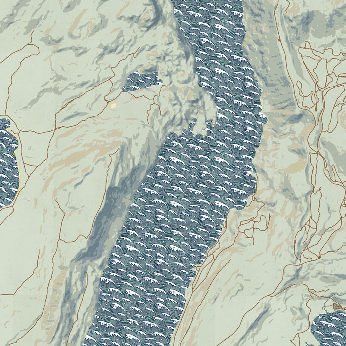 Fremont Lake Wyoming Map Print in Woodblock Style Zoomed In Close Up Showing Details