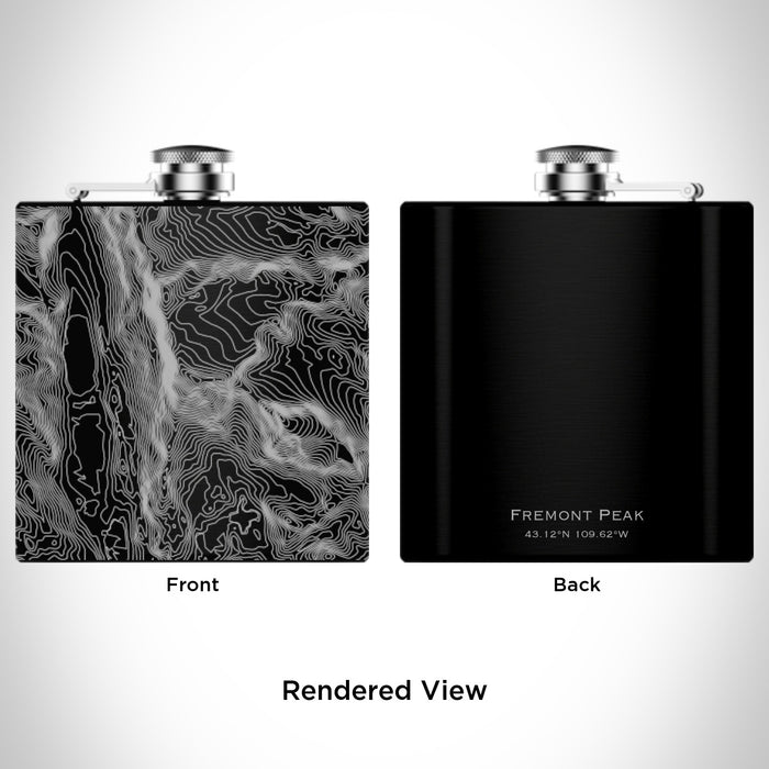 Rendered View of Fremont Peak Wyoming Map Engraving on 6oz Stainless Steel Flask in Black