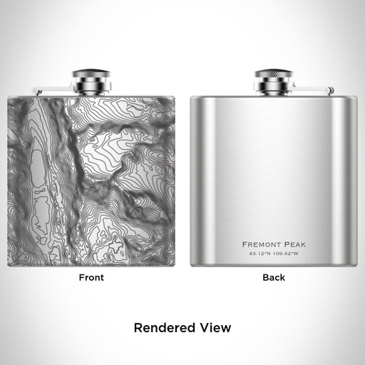 Rendered View of Fremont Peak Wyoming Map Engraving on 6oz Stainless Steel Flask