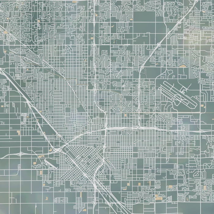 Fresno California Map Print in Afternoon Style Zoomed In Close Up Showing Details