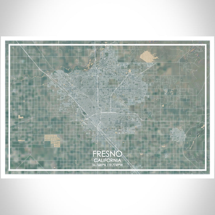 Fresno California Map Print Landscape Orientation in Afternoon Style With Shaded Background