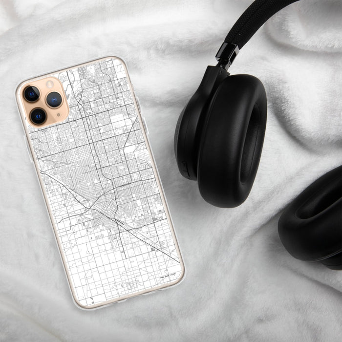 Custom Fresno California Map Phone Case in Classic on Table with Black Headphones