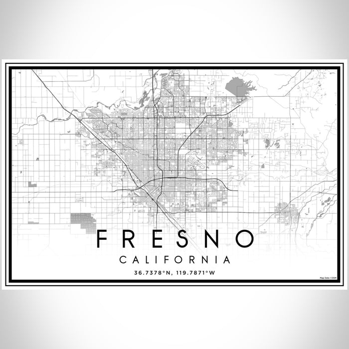 Fresno California Map Print Landscape Orientation in Classic Style With Shaded Background