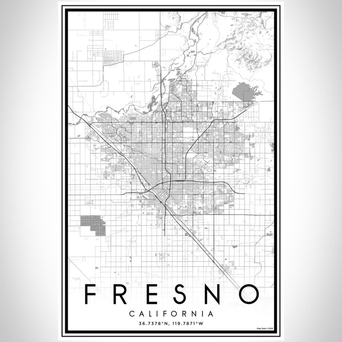 Fresno California Map Print Portrait Orientation in Classic Style With Shaded Background