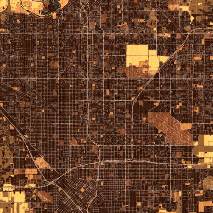 Fresno California Map Print in Ember Style Zoomed In Close Up Showing Details
