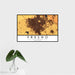 16x24 Fresno California Map Print Landscape Orientation in Ember Style With Tropical Plant Leaves in Water