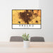24x36 Fresno California Map Print Landscape Orientation in Ember Style Behind 2 Chairs Table and Potted Plant