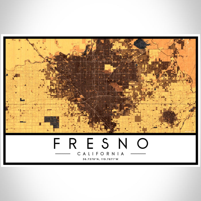 Fresno California Map Print Landscape Orientation in Ember Style With Shaded Background
