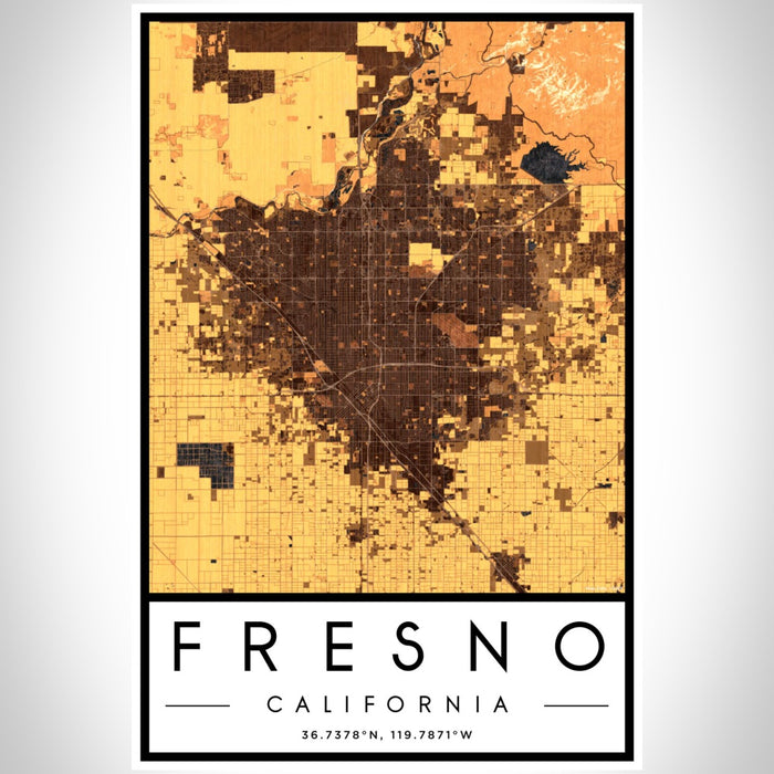 Fresno California Map Print Portrait Orientation in Ember Style With Shaded Background