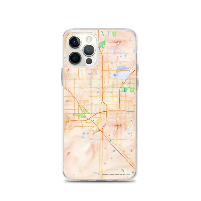 Custom Fresno California Map iPhone 12 Pro Phone Case in Watercolor