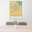 24x36 Fresno California Map Print Portrait Orientation in Woodblock Style Behind 2 Chairs Table and Potted Plant
