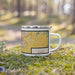 Right View Custom Fresno California Map Enamel Mug in Woodblock on Grass With Trees in Background