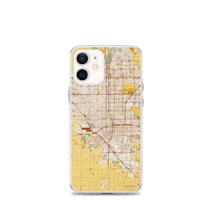 Custom Fresno California Map iPhone 12 mini Phone Case in Woodblock
