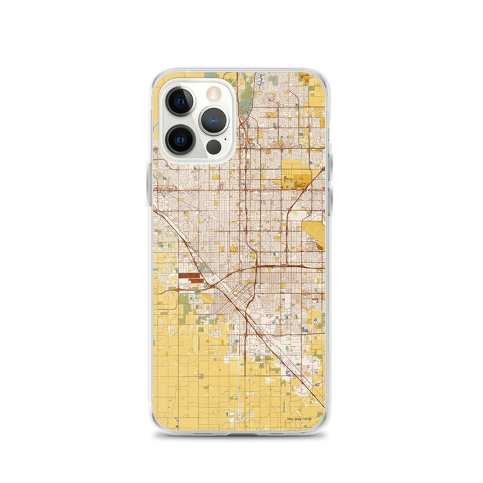 Custom Fresno California Map iPhone 12 Pro Phone Case in Woodblock