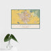 16x24 Fresno California Map Print Landscape Orientation in Woodblock Style With Tropical Plant Leaves in Water