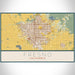 Fresno California Map Print Landscape Orientation in Woodblock Style With Shaded Background