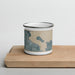 Front View Custom Friday Harbor Washington Map Enamel Mug in Afternoon on Cutting Board