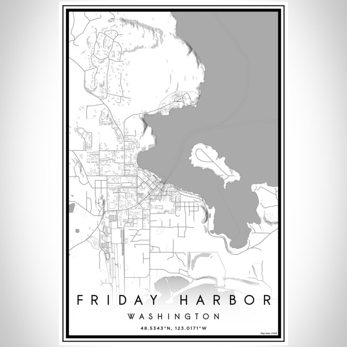 Friday Harbor Washington Map Print Portrait Orientation in Classic Style With Shaded Background
