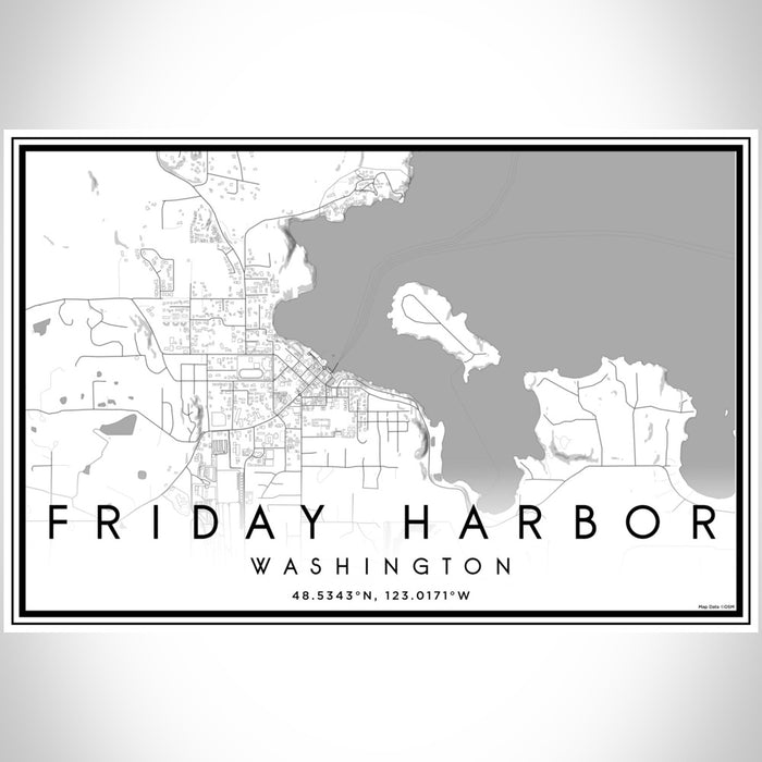 Friday Harbor Washington Map Print Landscape Orientation in Classic Style With Shaded Background