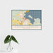 16x24 Friday Harbor Washington Map Print Landscape Orientation in Woodblock Style With Tropical Plant Leaves in Water