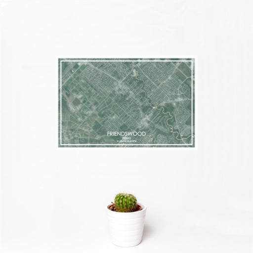 12x18 Friendswood Texas Map Print Landscape Orientation in Afternoon Style With Small Cactus Plant in White Planter