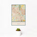 12x18 Friendswood Texas Map Print Portrait Orientation in Woodblock Style With Small Cactus Plant in White Planter