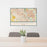 24x36 Friendswood Texas Map Print Lanscape Orientation in Woodblock Style Behind 2 Chairs Table and Potted Plant